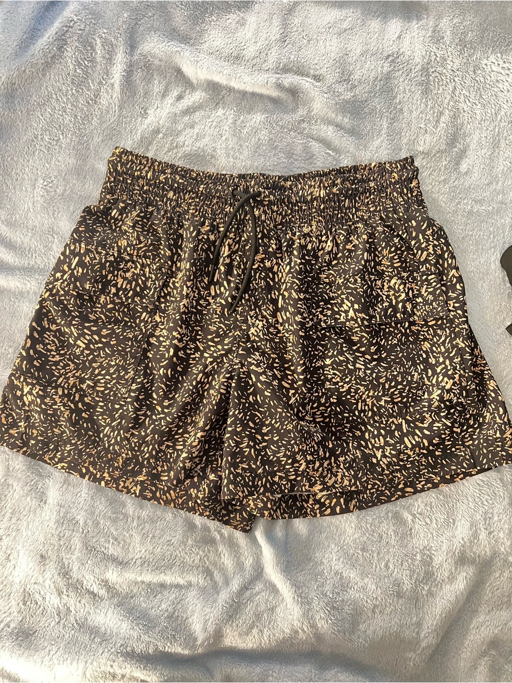 Women’s Black & Tan Printed Drawstring Shorts with Pockets